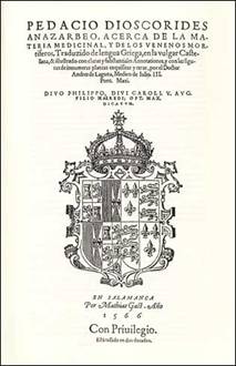 Portada de la 'Materia medica' de Dioscórides, en versión de Andrés Laguna